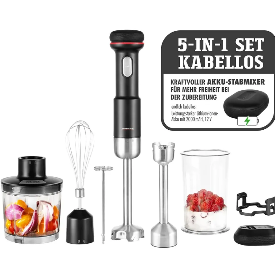 GASTROBACK Kabelloser Design Stabmixer Set 5 in 1* Stabmixer & Akku-Stabmixer